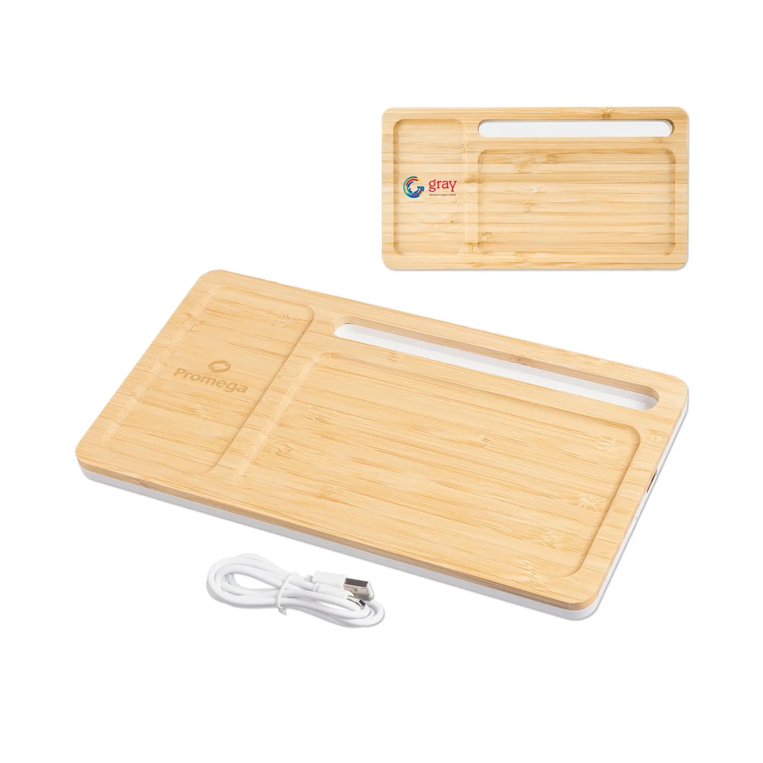 Bamboo Wireless Charging Pad Desktop Organizer Tray
