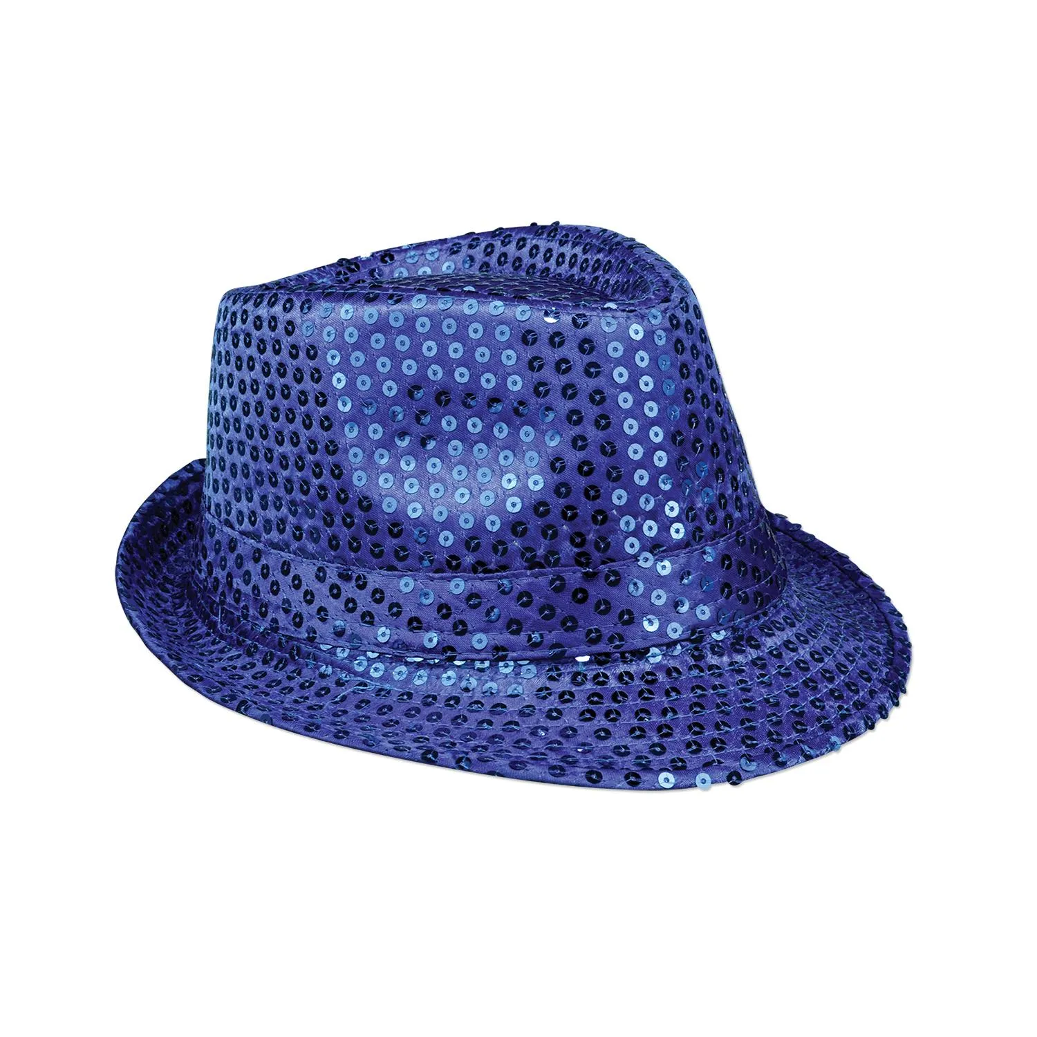 Sequin Fedora Blue Sparkle Plastic Adult Size