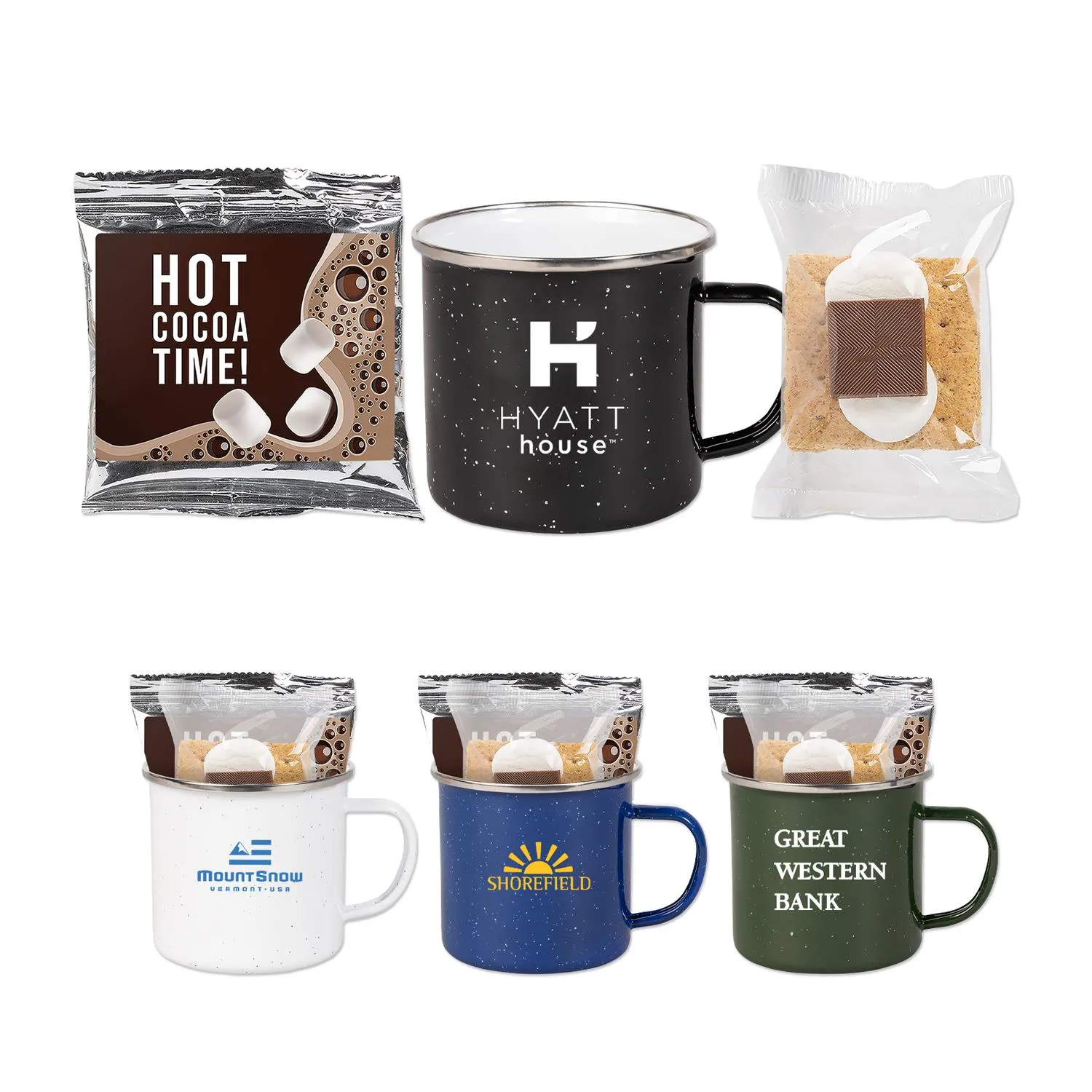 Camping Mug Set Enamel Steel with Cocoa Smores - 16 oz