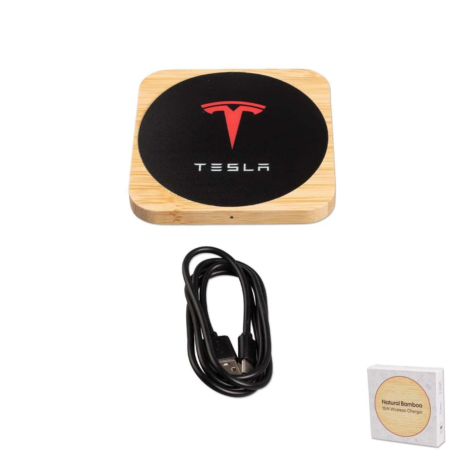 Wireless Charging Pad Square Bamboo LED - 15W