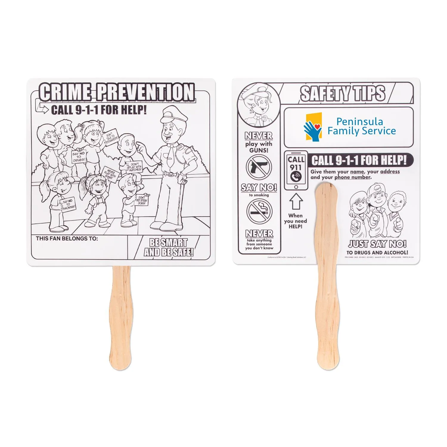 Custom Hand Fan Crime Prevention Educational Coloring