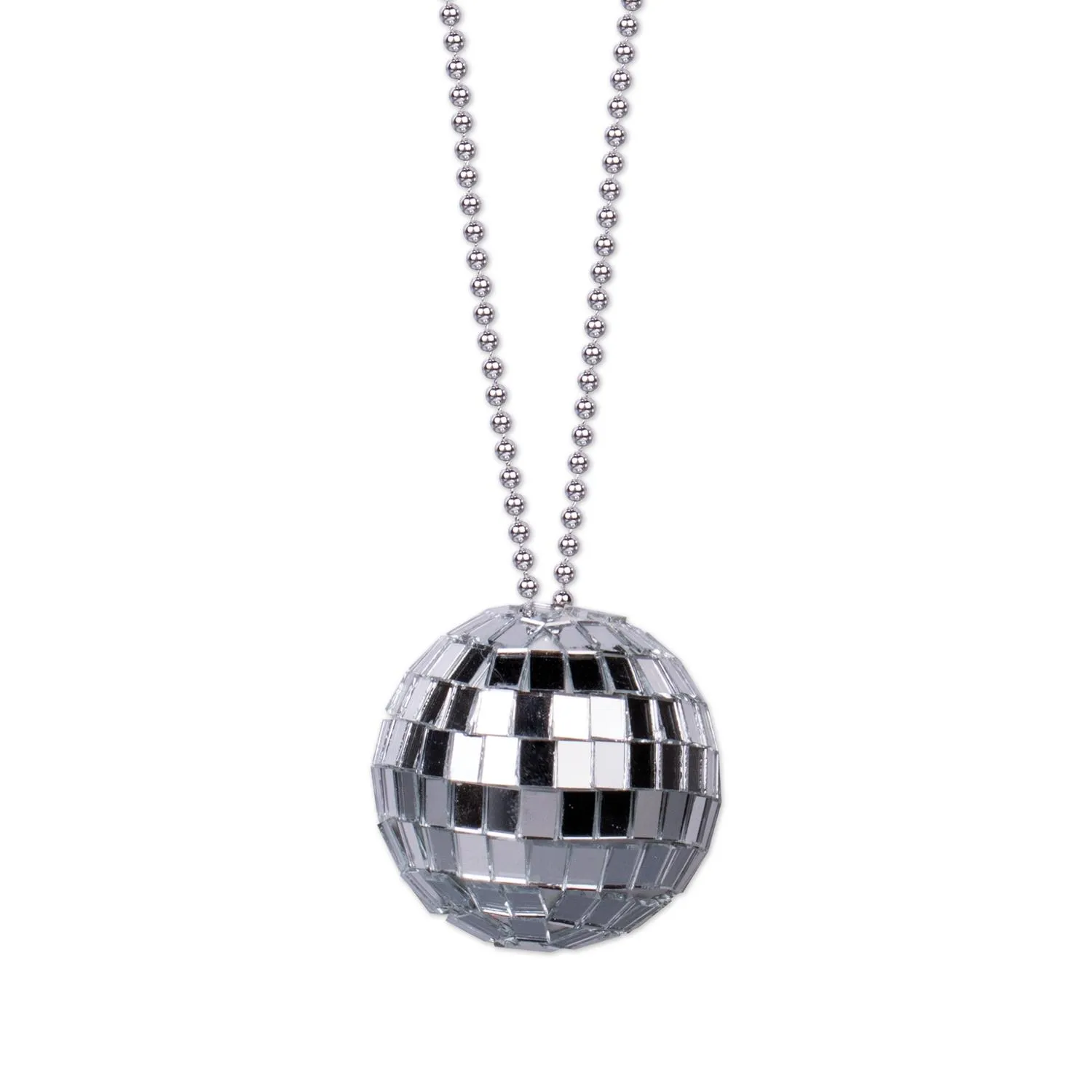 Disco Ball Necklace Mirror Silver Chain - 2 in Ball