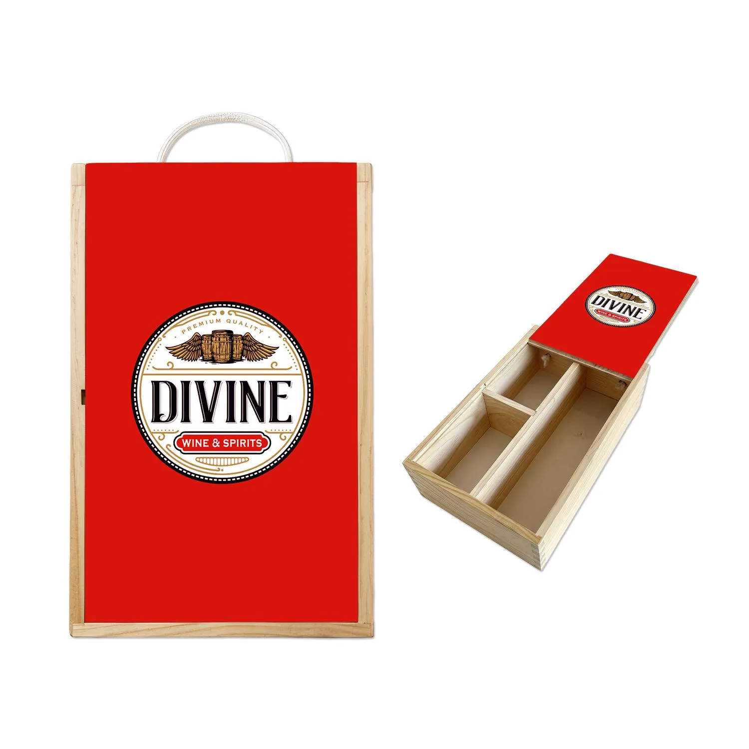 Double Bottle Gift Box Wood UV Imprint Custom Premium