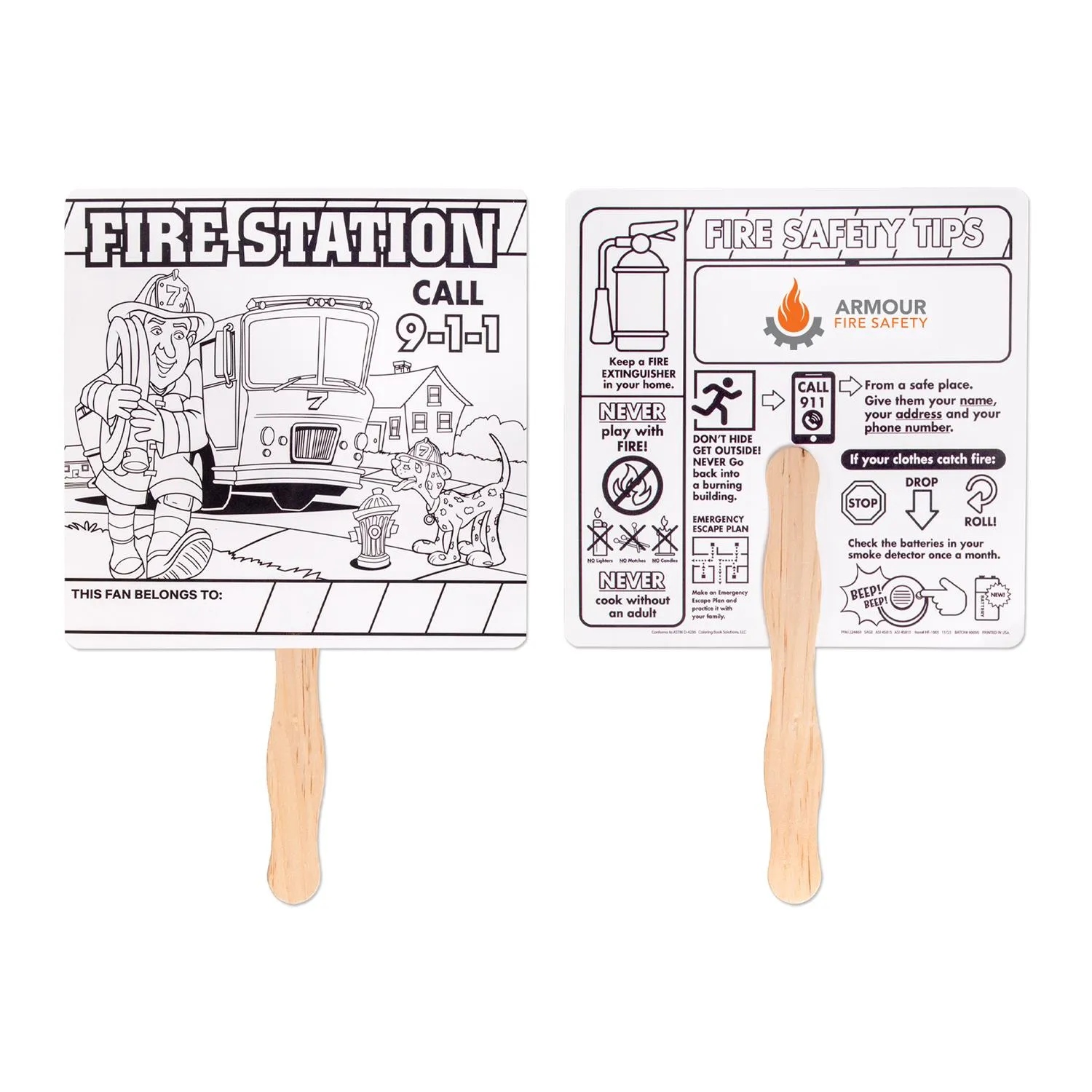 Fire Safety Hand Fan Educational Coloring Activity