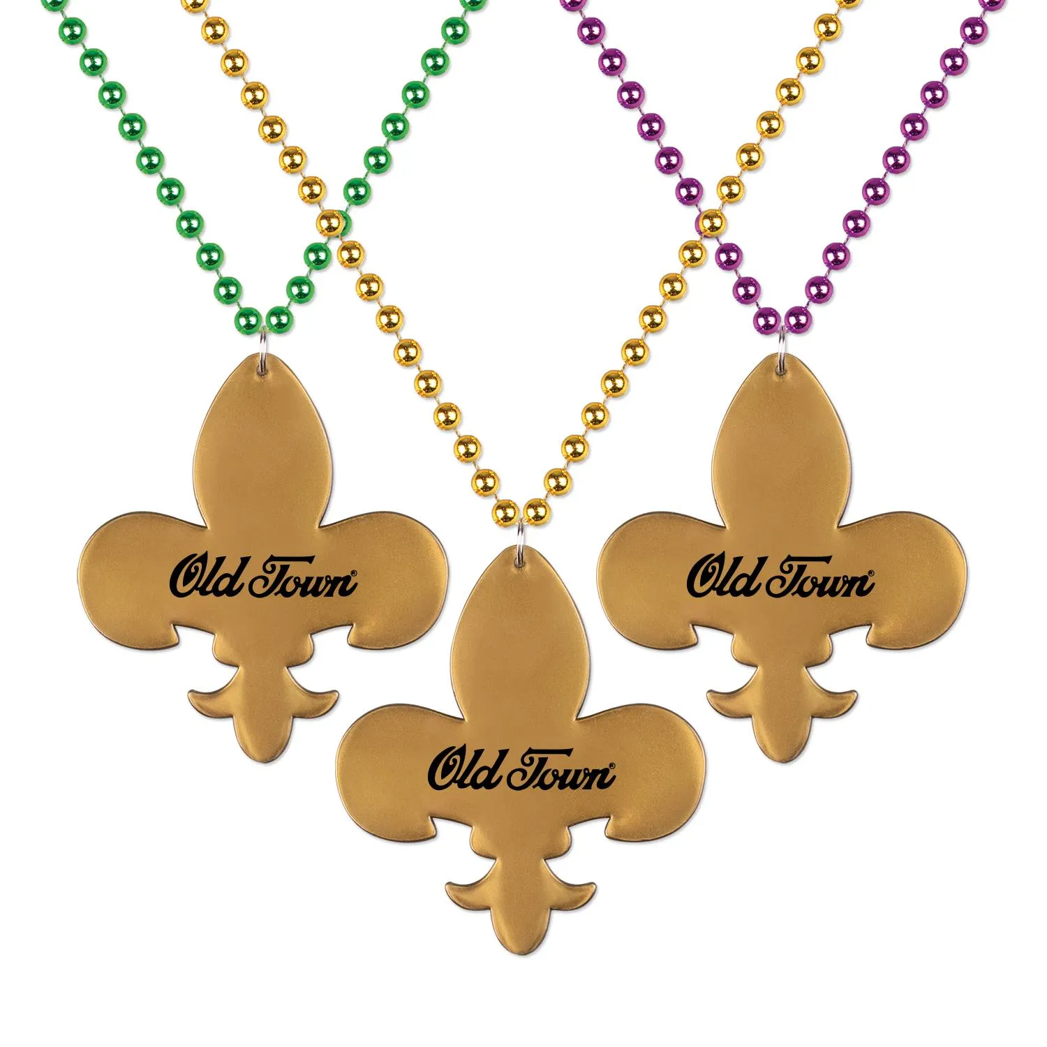 Mardi Gras Beads Fleur De Lis Medallion Purple Green Gold