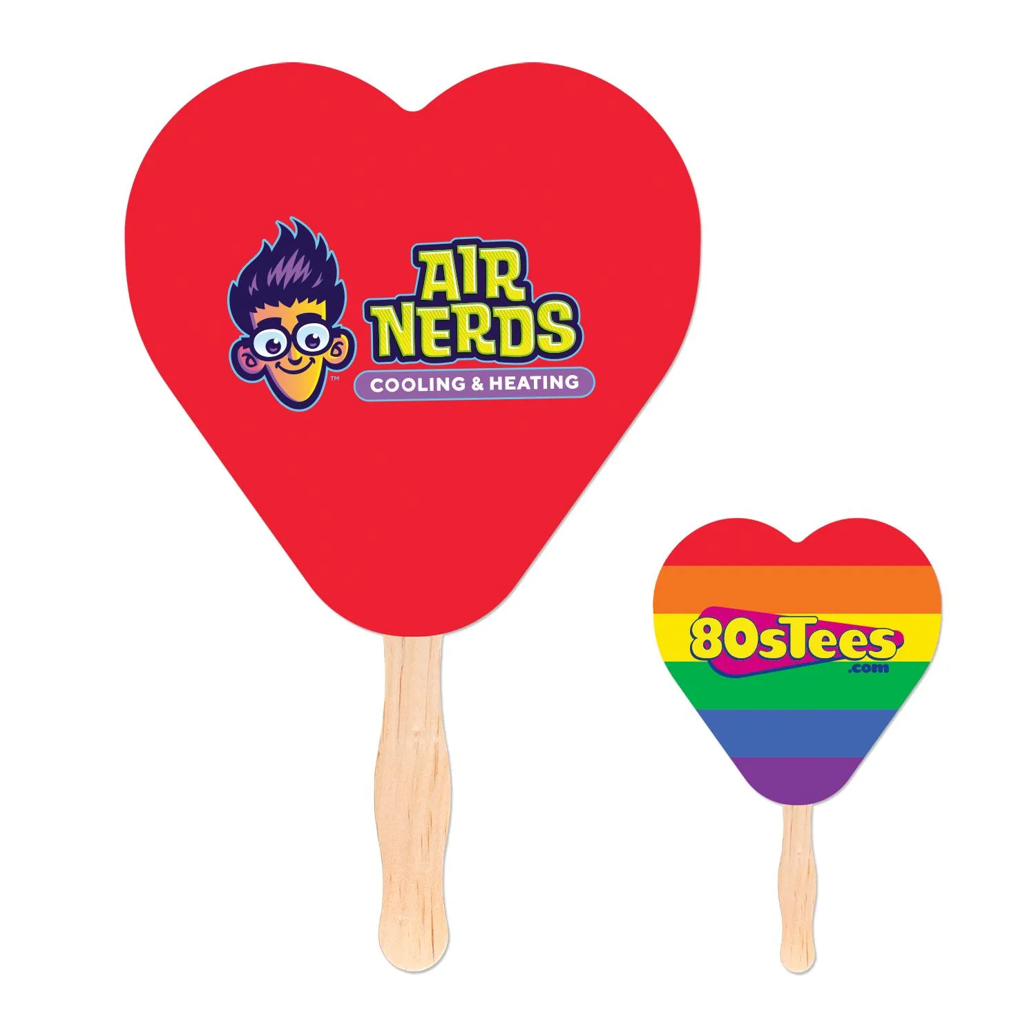 Custom Hand Fan Heart Shape Full Color Print Double Side