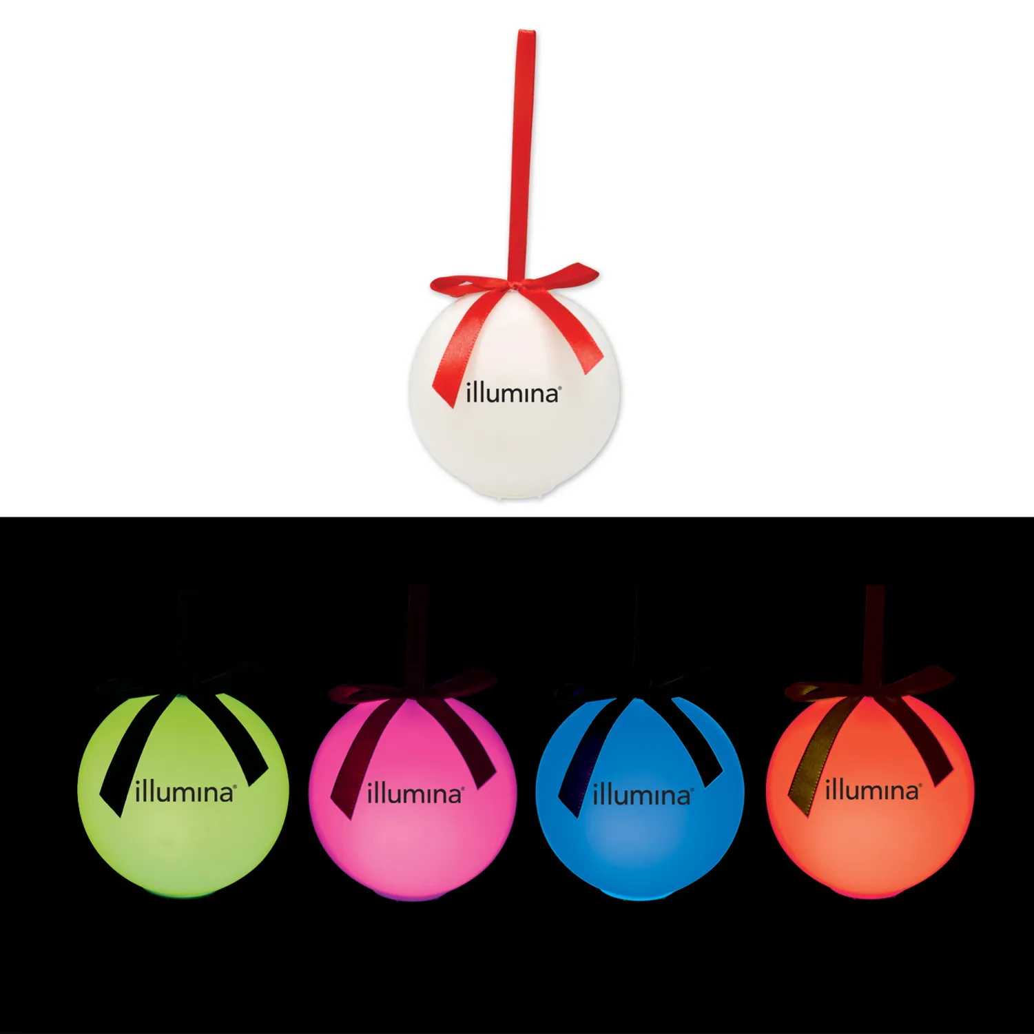 LED Christmas Ornament Color Changing Red Ribbon