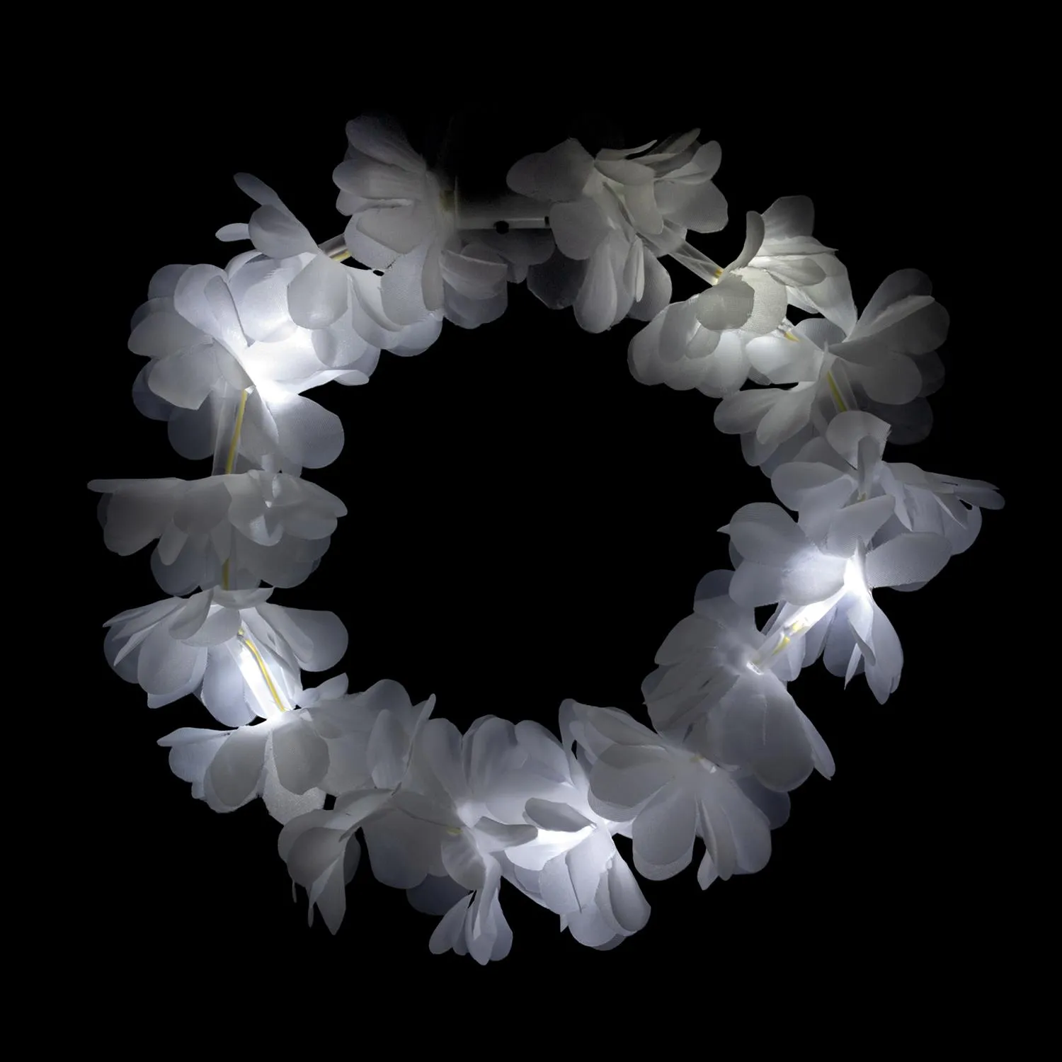 LED Lei Headband White Three Light Settings Button