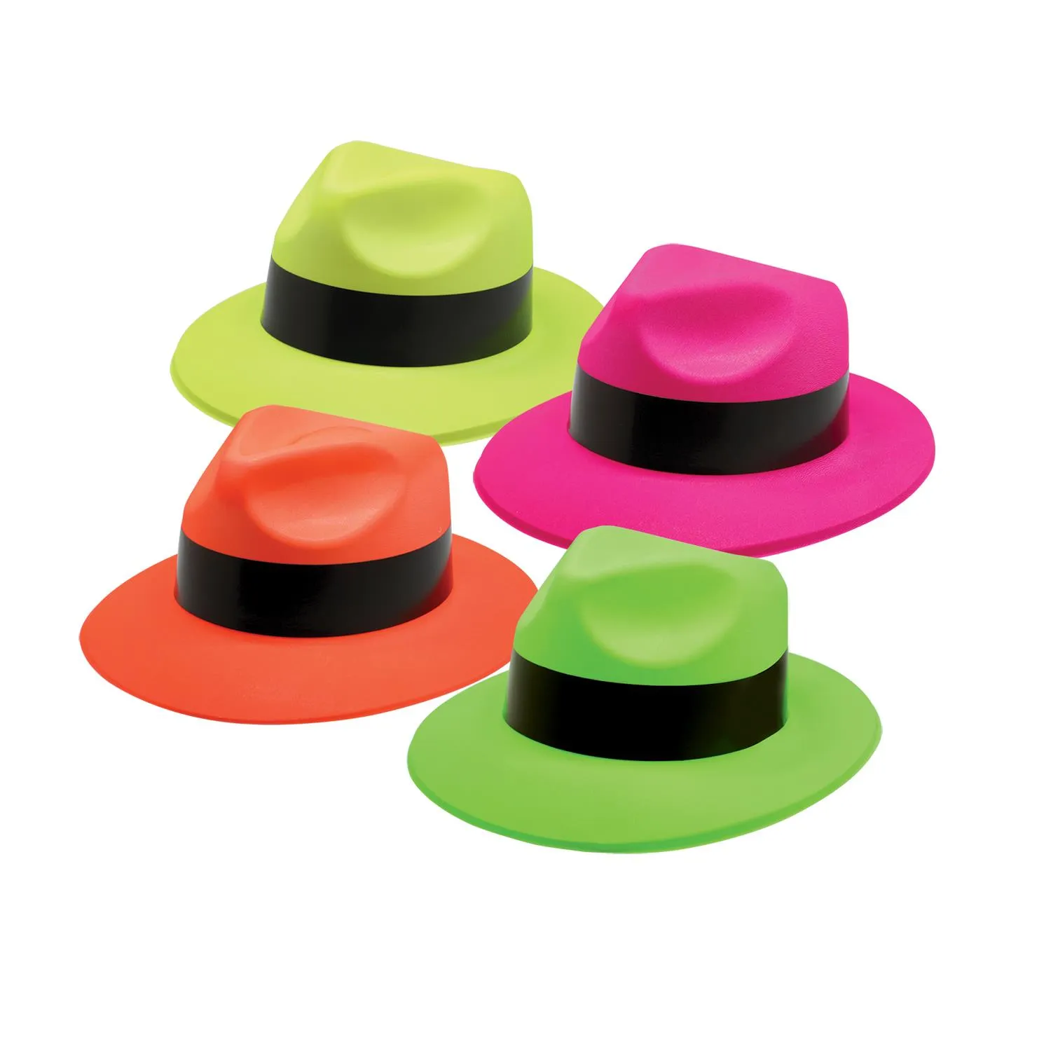 Neon Gangster Hat Plastic Fedora Adult (12 Pack)