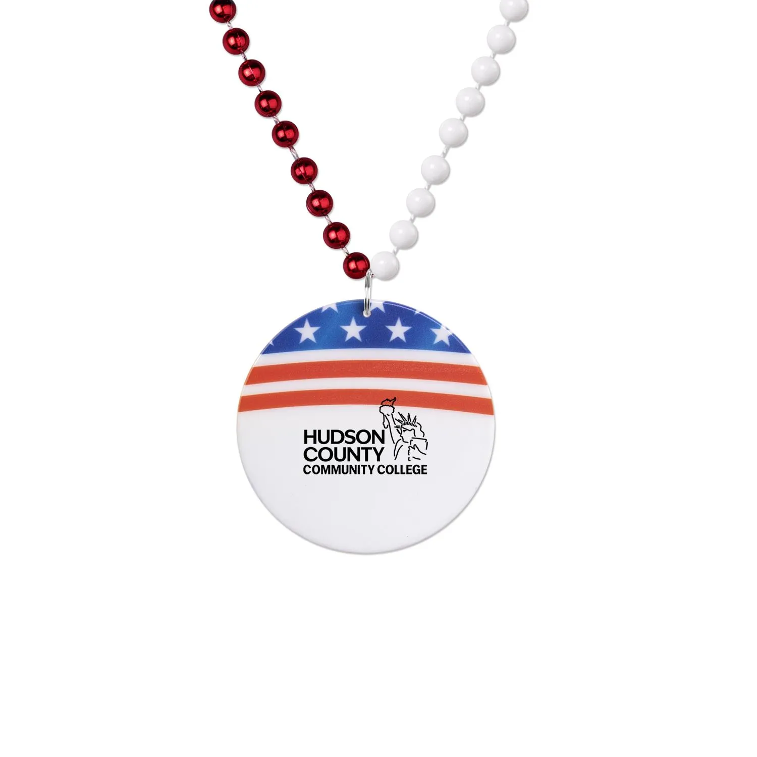 Patriotic Medallion Bead Necklace Round Design - 33 in