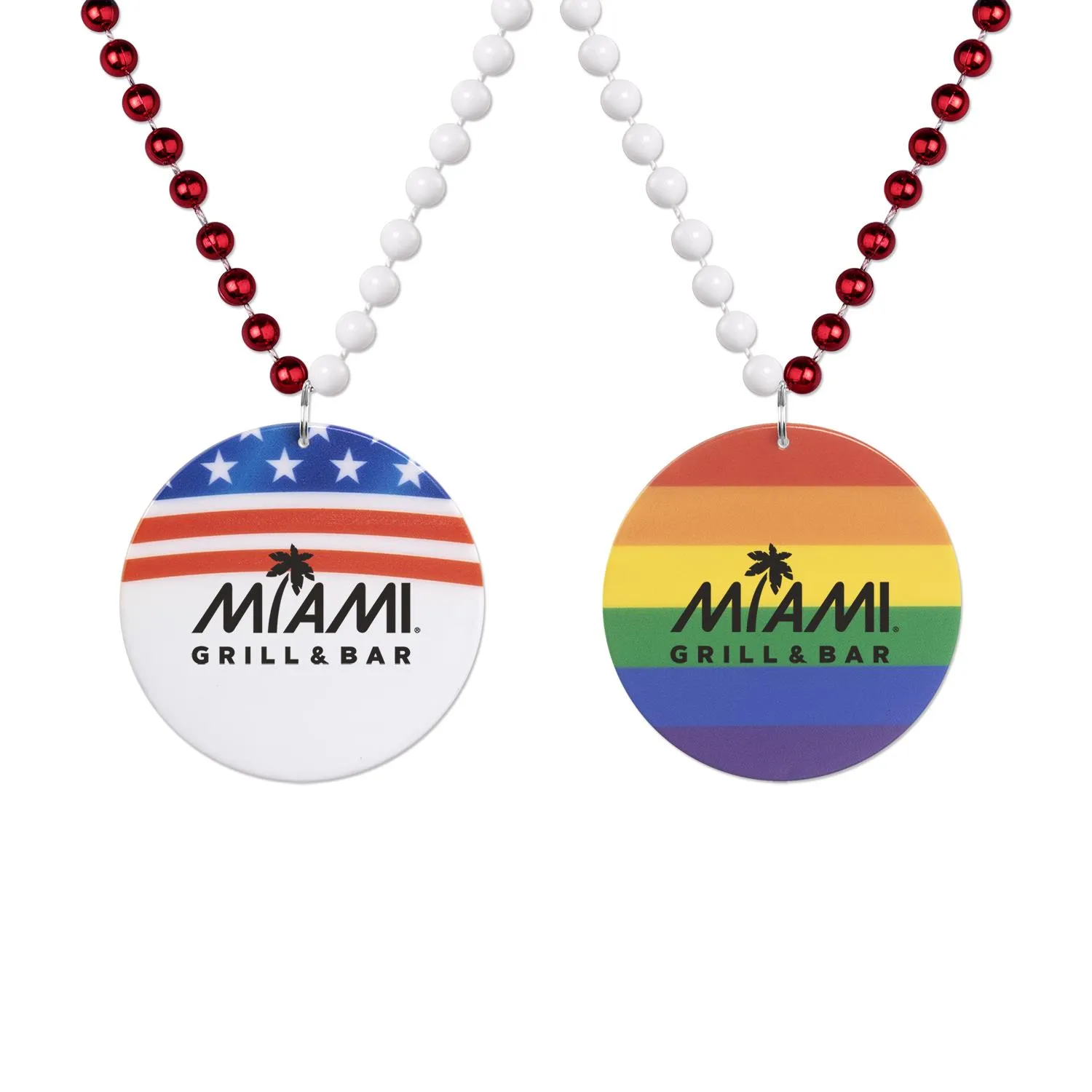Patriotic Pride Medallion Bead Necklace Dual Theme - 33 in