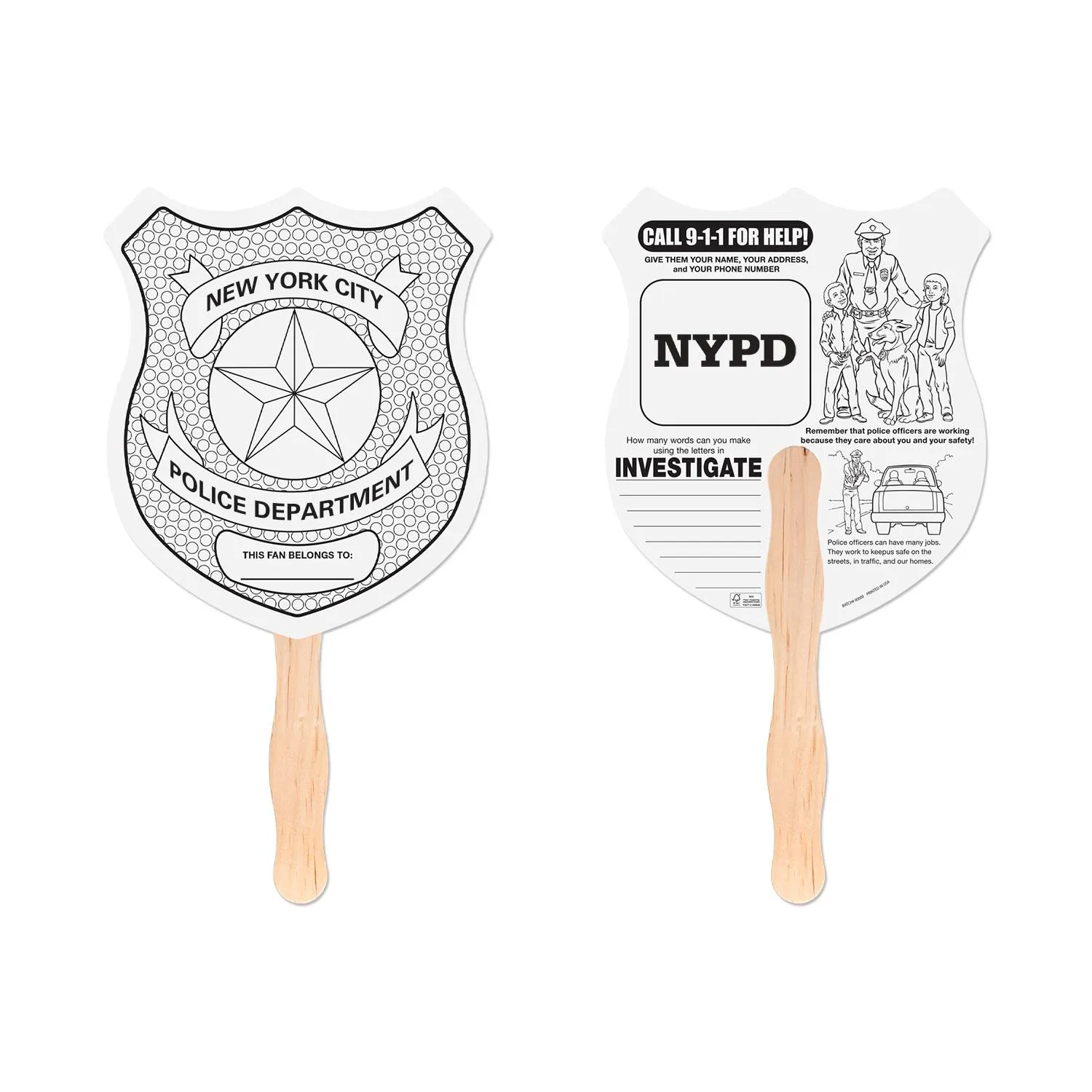 Police Badge Shaped Hand Fan - promotional product with custom logo