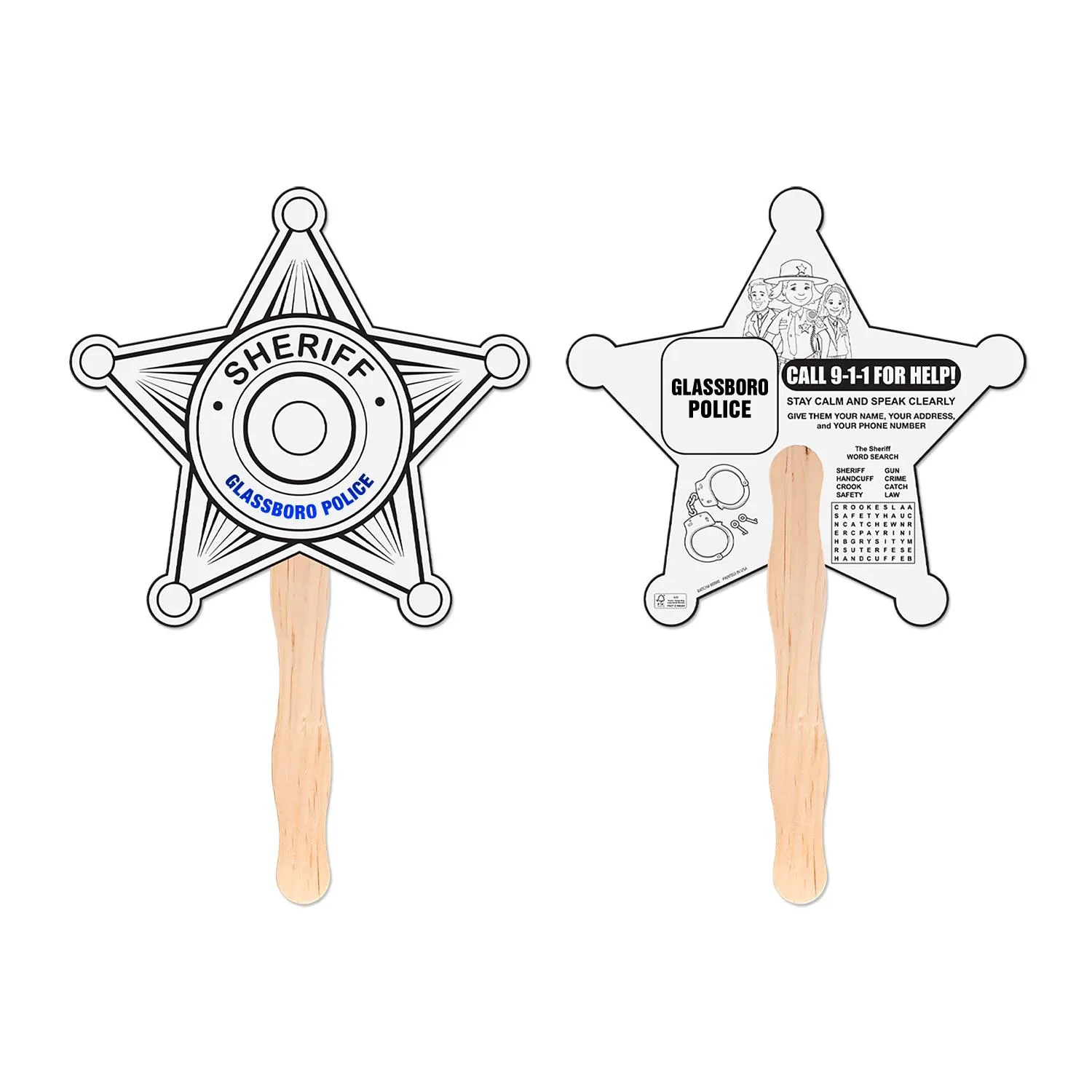 Custom Hand Fan Sheriff Badge Shape Educational Print