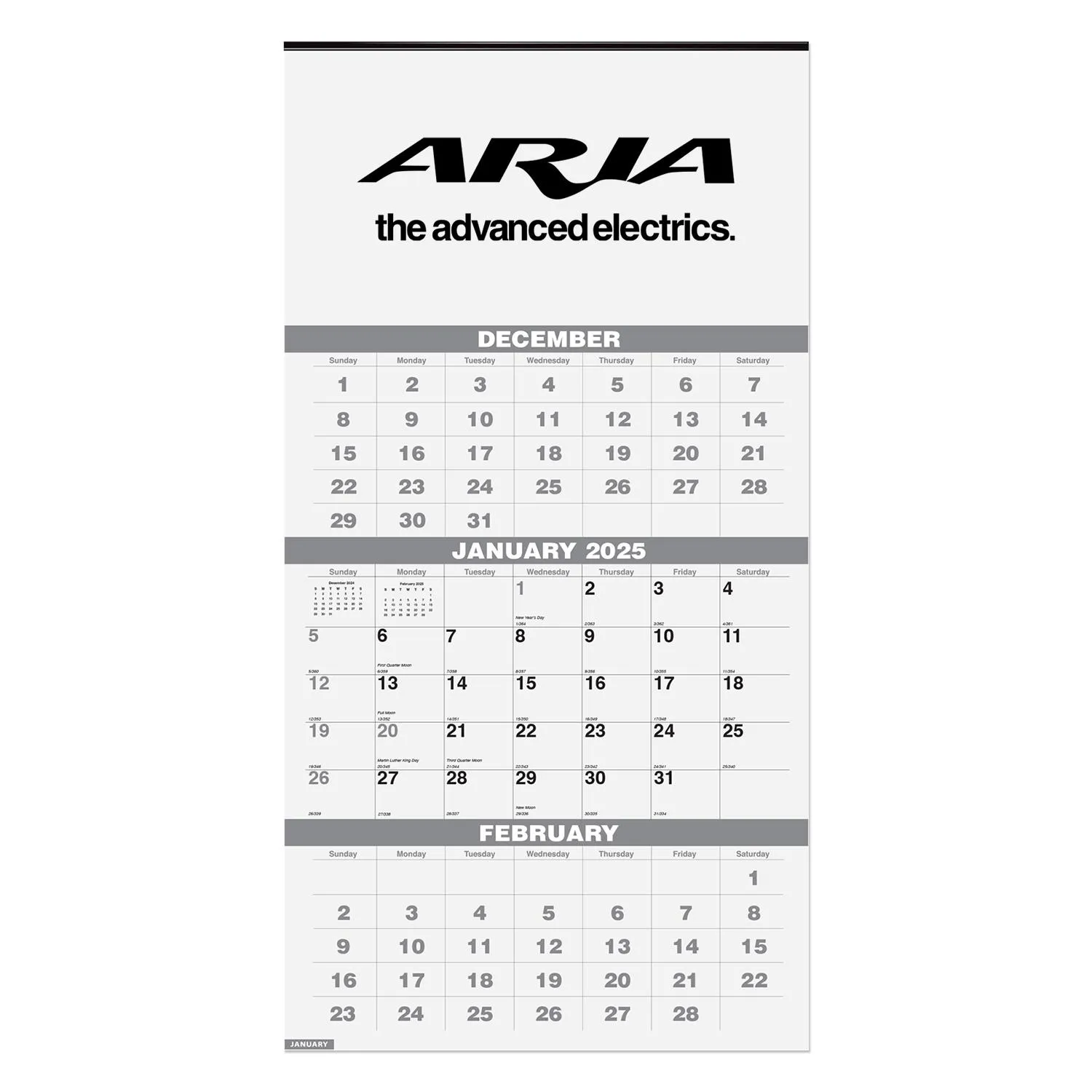 Wall Calendar Three Month View 14 Month Custom - 12 x 18 in