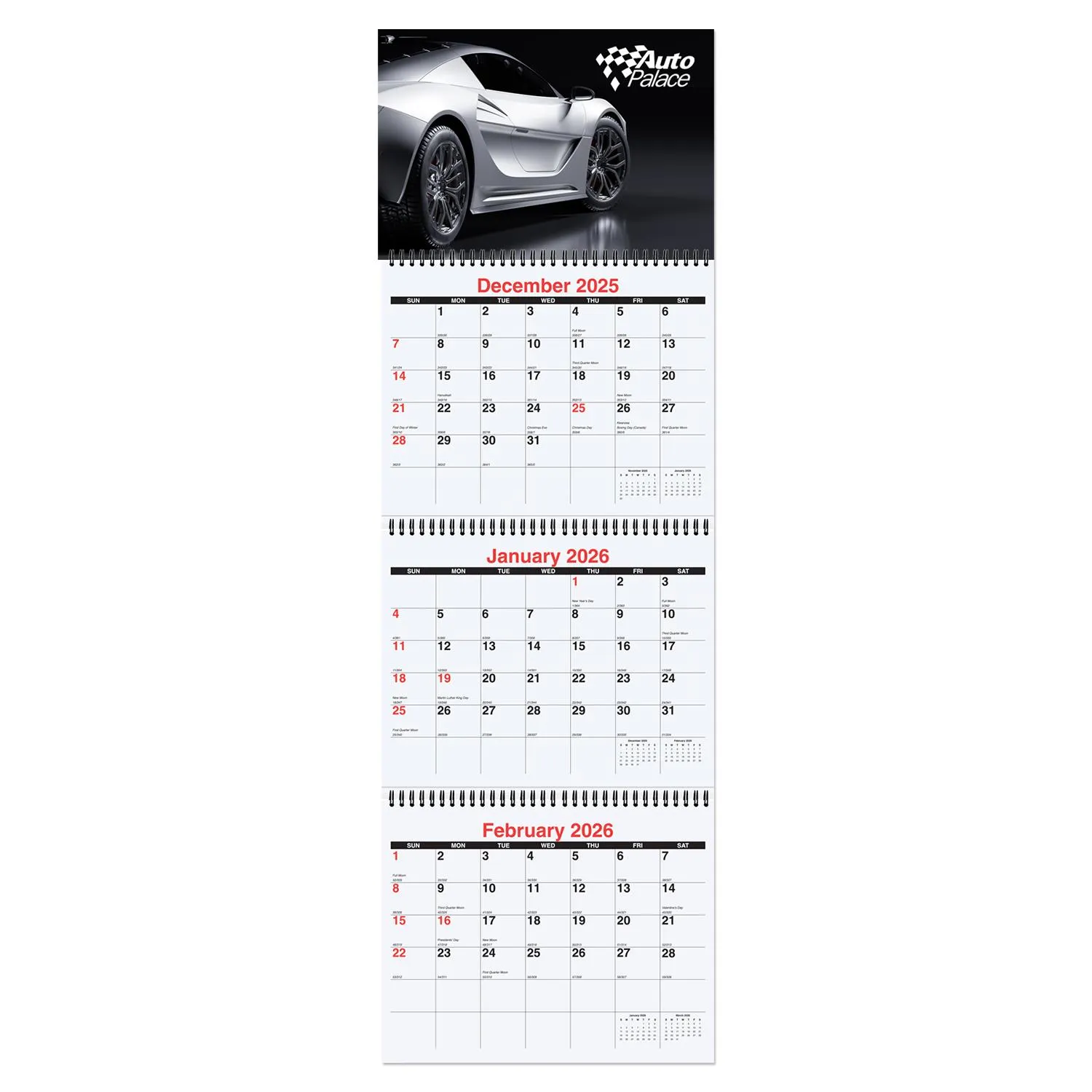 Wall Calendar Three Month Spiral Bound Ring Custom Print