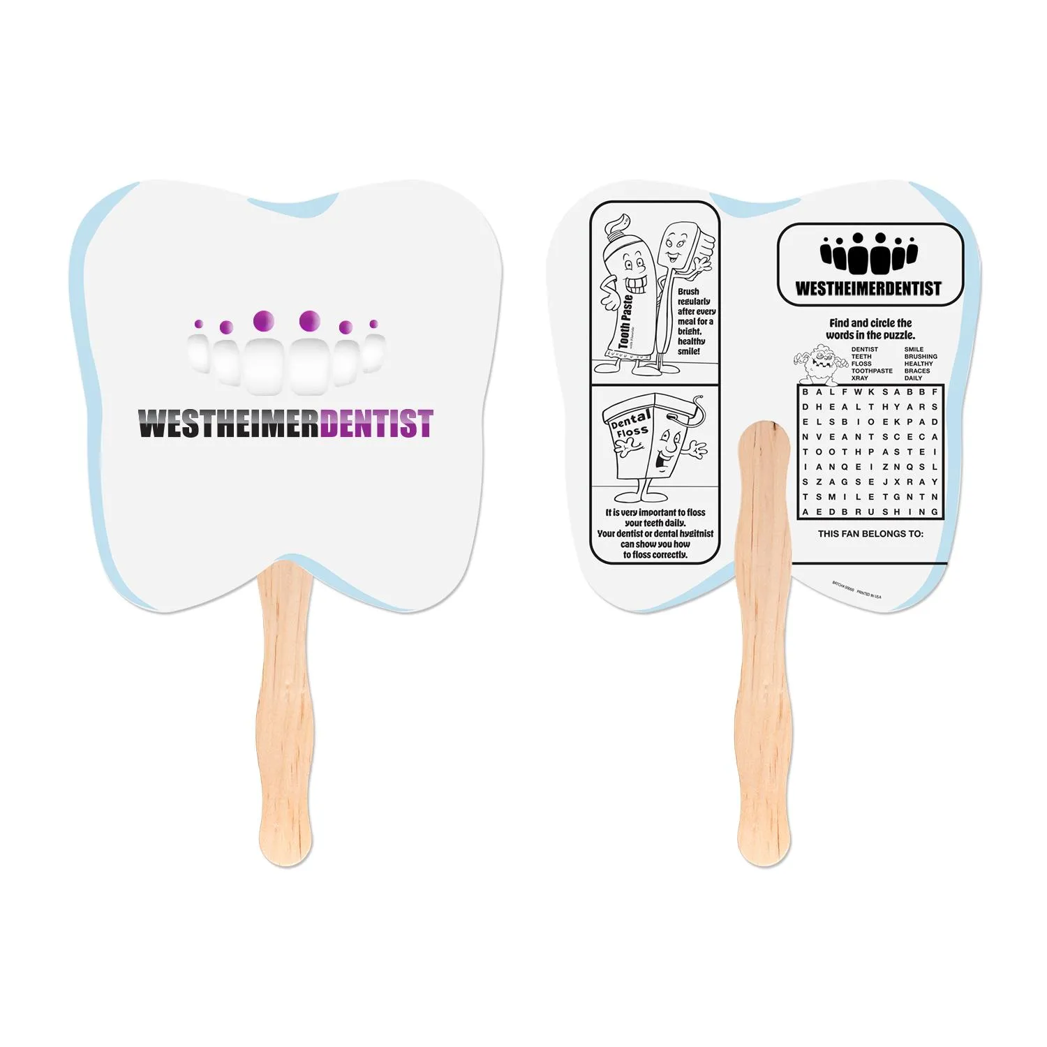 Tooth Hand Fan Dental Educational Coloring - 8 x 6 in
