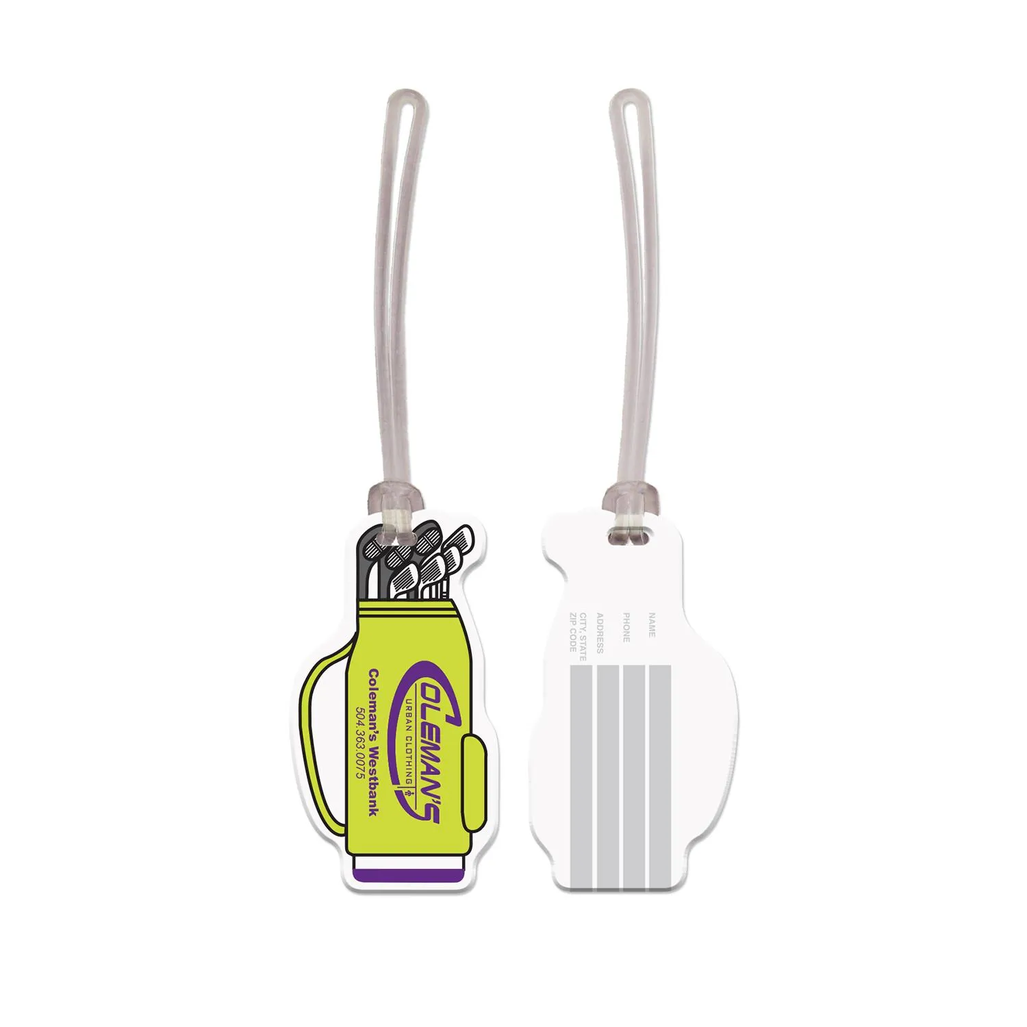 Golf Bag Shaped Luggage Tag Vinyl USA Made