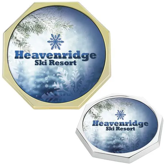 Radiant Octagon Coaster Brass Plated Full Color - 0.375 in