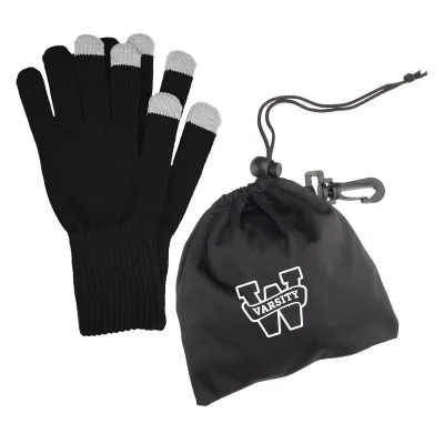 Touch Screen Gloves In rPET Pouch - promotional product with custom logo