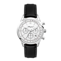 Chronograph Watch Steel Silver White Dial Leather - 34mm