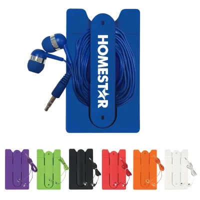Phone Wallet with Wired Earbuds Adhesive Stand - 2.25 x 3.75 in