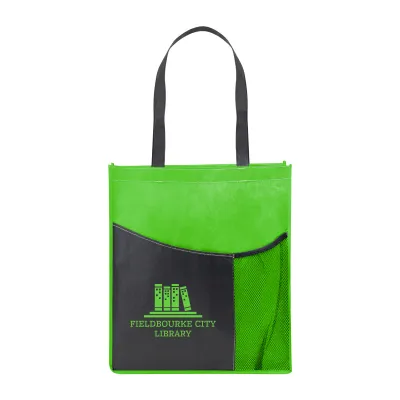 Custom Tote Bag Recycled Non-Woven Mesh Pocket - 15 x 17 x 3 in