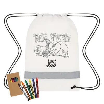 Drawstring Bag Non-Woven Reflective with Crayons - 9.5 x 13.9 in