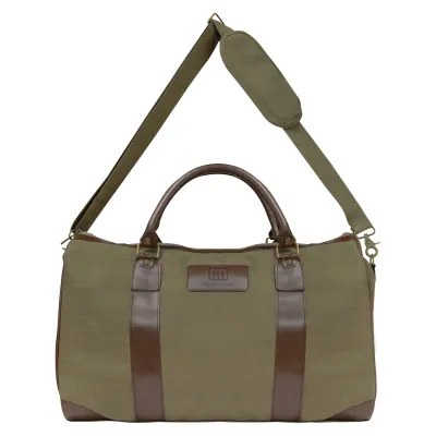 Duffel Bag Cotton Canvas Safari Weekender with Leather - 20 x 12 x 8 in