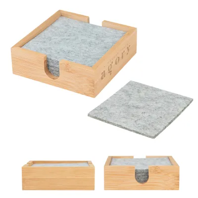 Bamboo & Recycled Felt Coaster Set - promotional product with custom logo