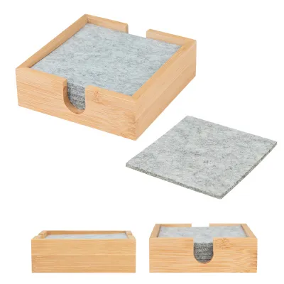 Coaster Set Bamboo with Recycled Felt - 4 Piece - product view 3