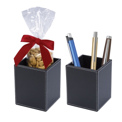 Faux Leather Pen Cup Set - promotional product with custom logo