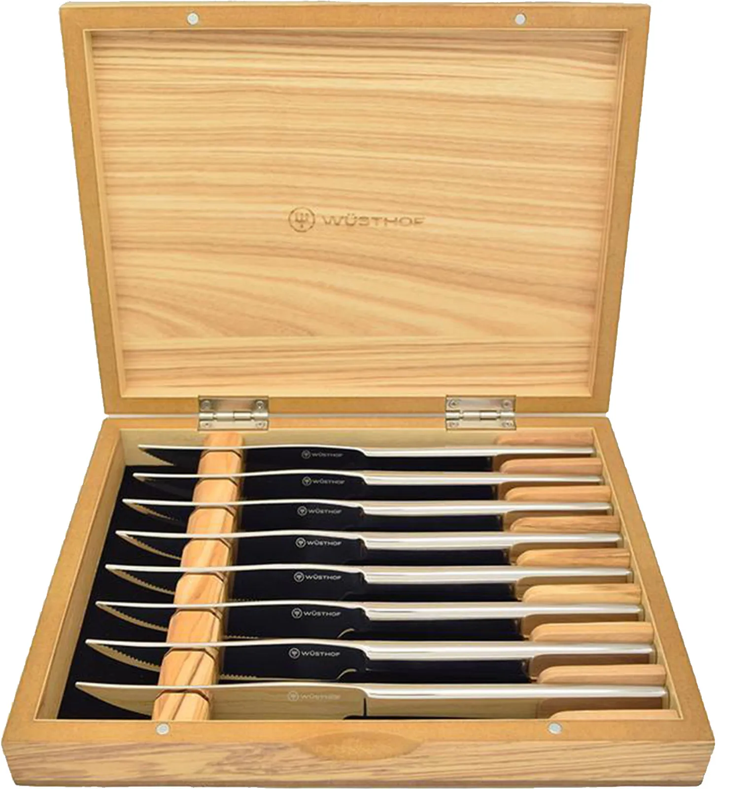 Steak Knife Set Serrated with Olivewood Chest (8 Piece)