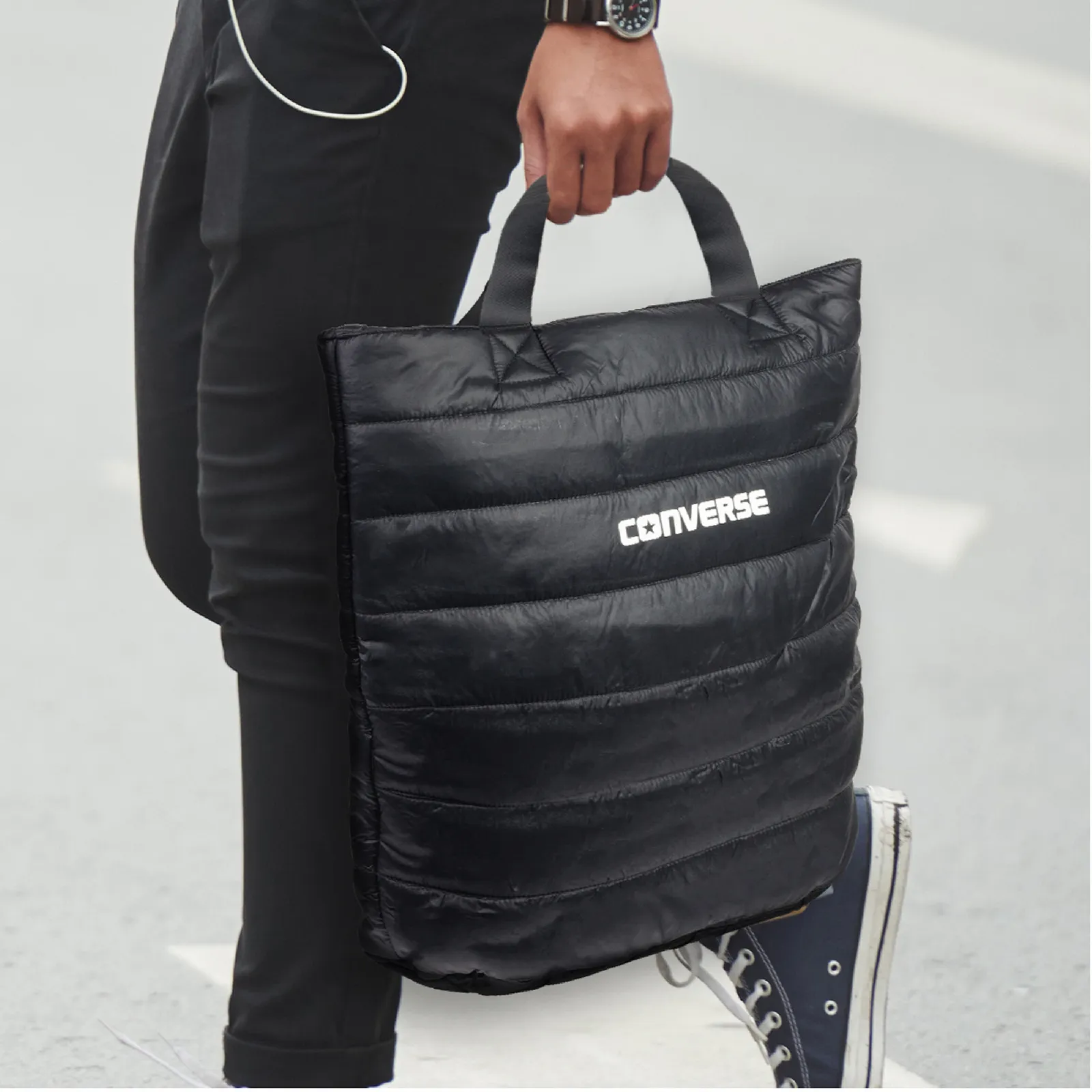 Tote Bag Quilted Nylon Foldable Travel Pouch - 14.5 x 16.5 in