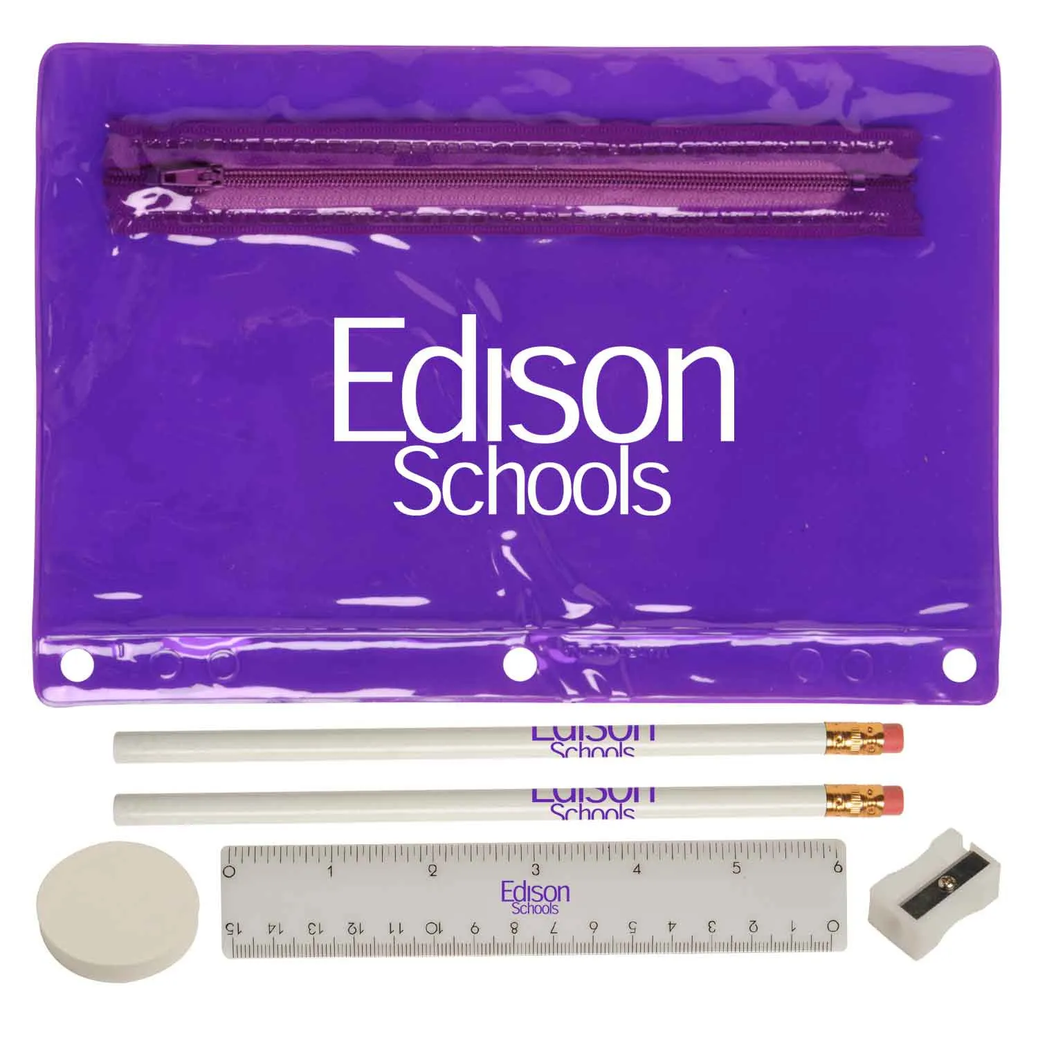 School Kit Translucent PVC Pouch with Supplies - 9 1/4 x 6 1/4 in - product view 3