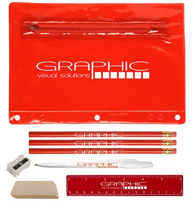 School Kit Academic Vinyl Pouch with Supplies - 9 1/4 x 6 1/4 in - product view 3