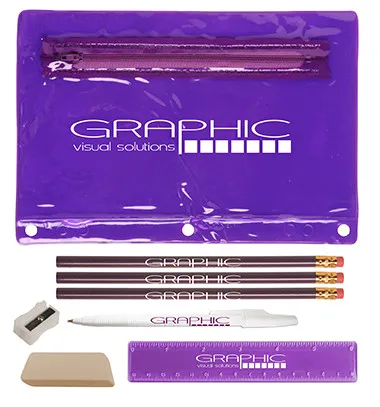 School Kit Academic Vinyl Pouch with Supplies - 9 1/4 x 6 1/4 in - product view 7