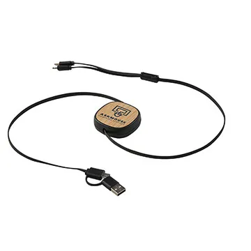 Charging Cable Bamboo Retractable 3-in-1 - 3 ft