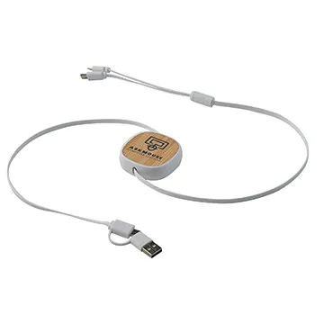 Charging Cable Bamboo Retractable 3-in-1 - 3 ft - product view 4