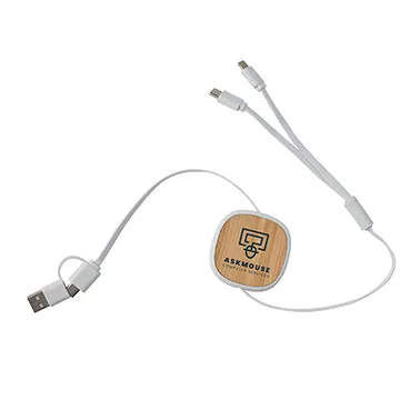 Charging Cable Bamboo Retractable 3-in-1 - 3 ft - product view 5