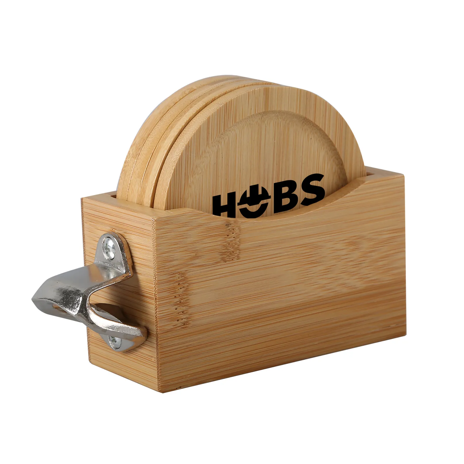 Coaster Set Bamboo with Bottle Opener Caddy - 4 in (4 Pack) - product view 2