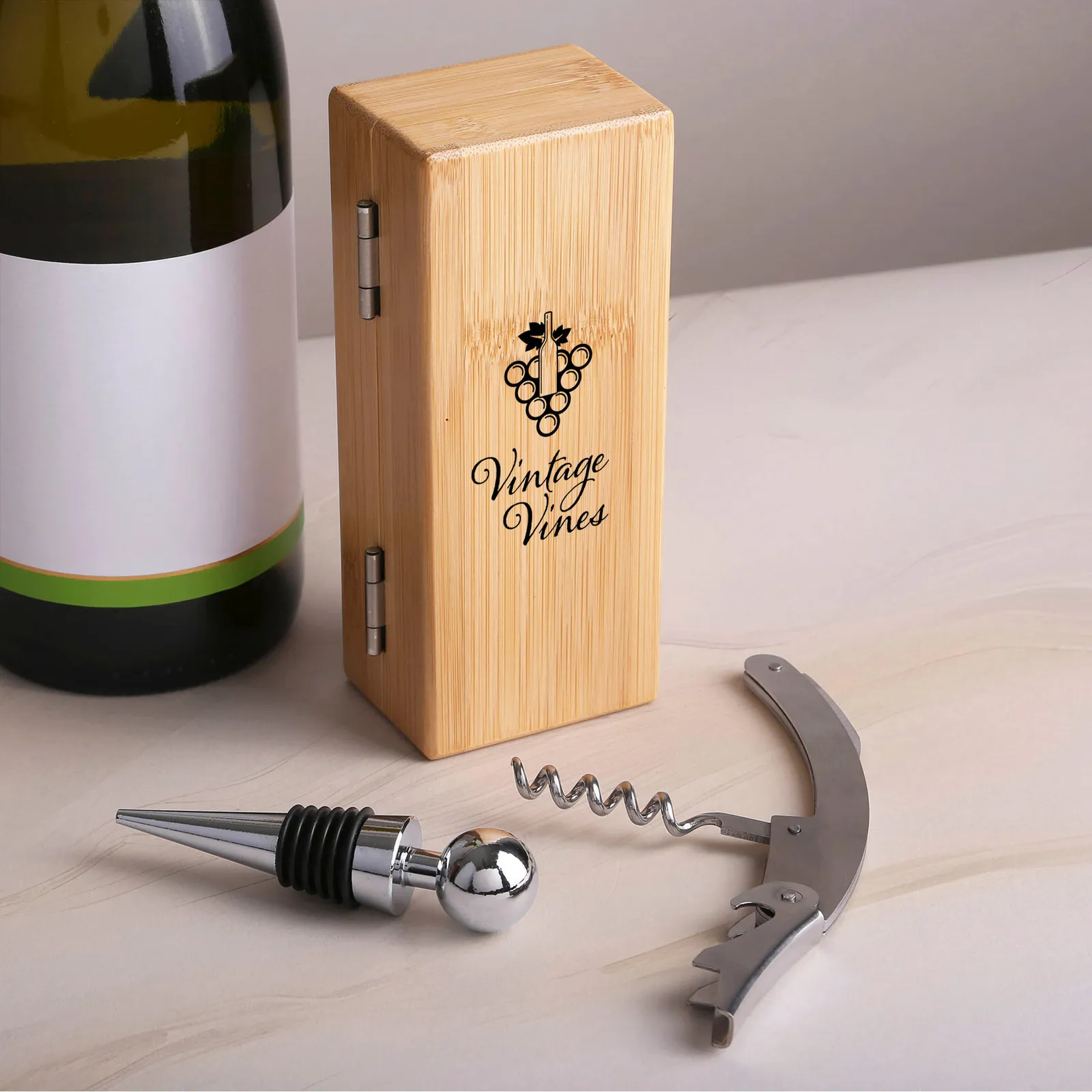 Wine Opener Set Bamboo 2-Piece Magnetic Box - product view 1