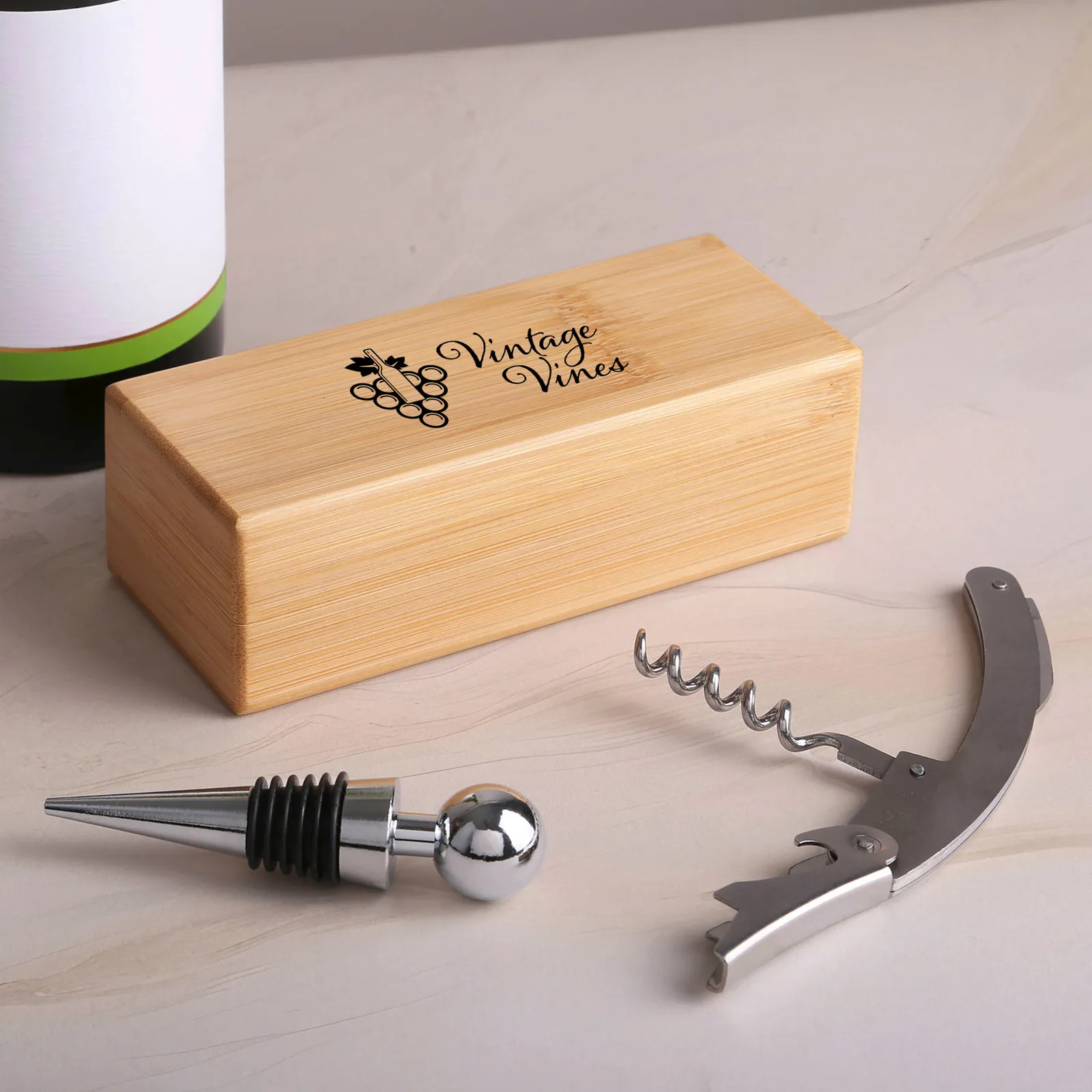 Wine Opener Set Bamboo 2-Piece Magnetic Box - product view 2