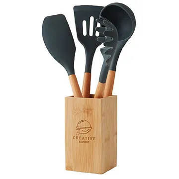 Bamboo Utensil Set with Silicone Tools - 5 Piece