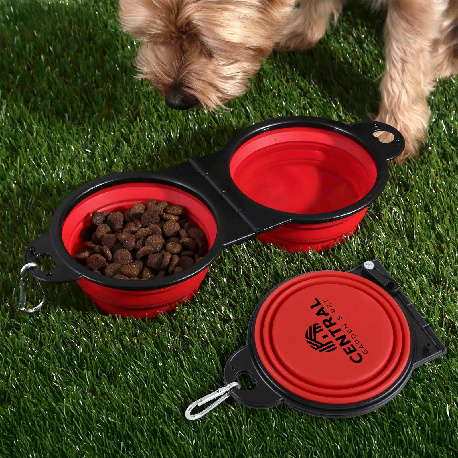 Pet Bowl Dual Collapsible Silicone Carabiner