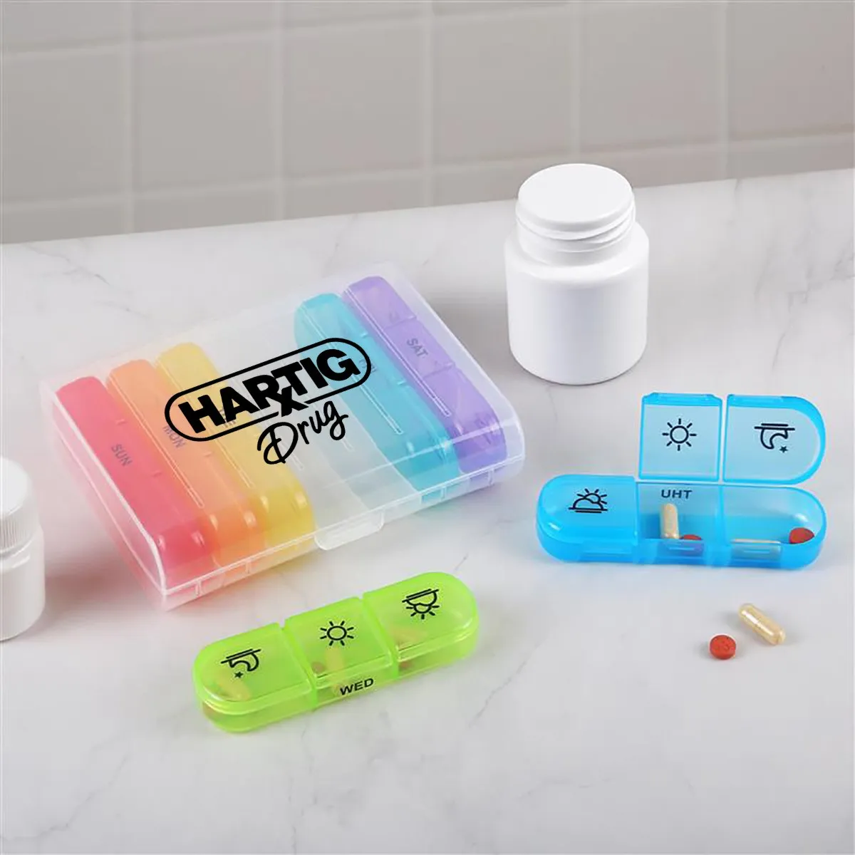 Pill Organizer 21-Compartment with Removable Strips - 6.1 x 5 in - promotional product with custom logo