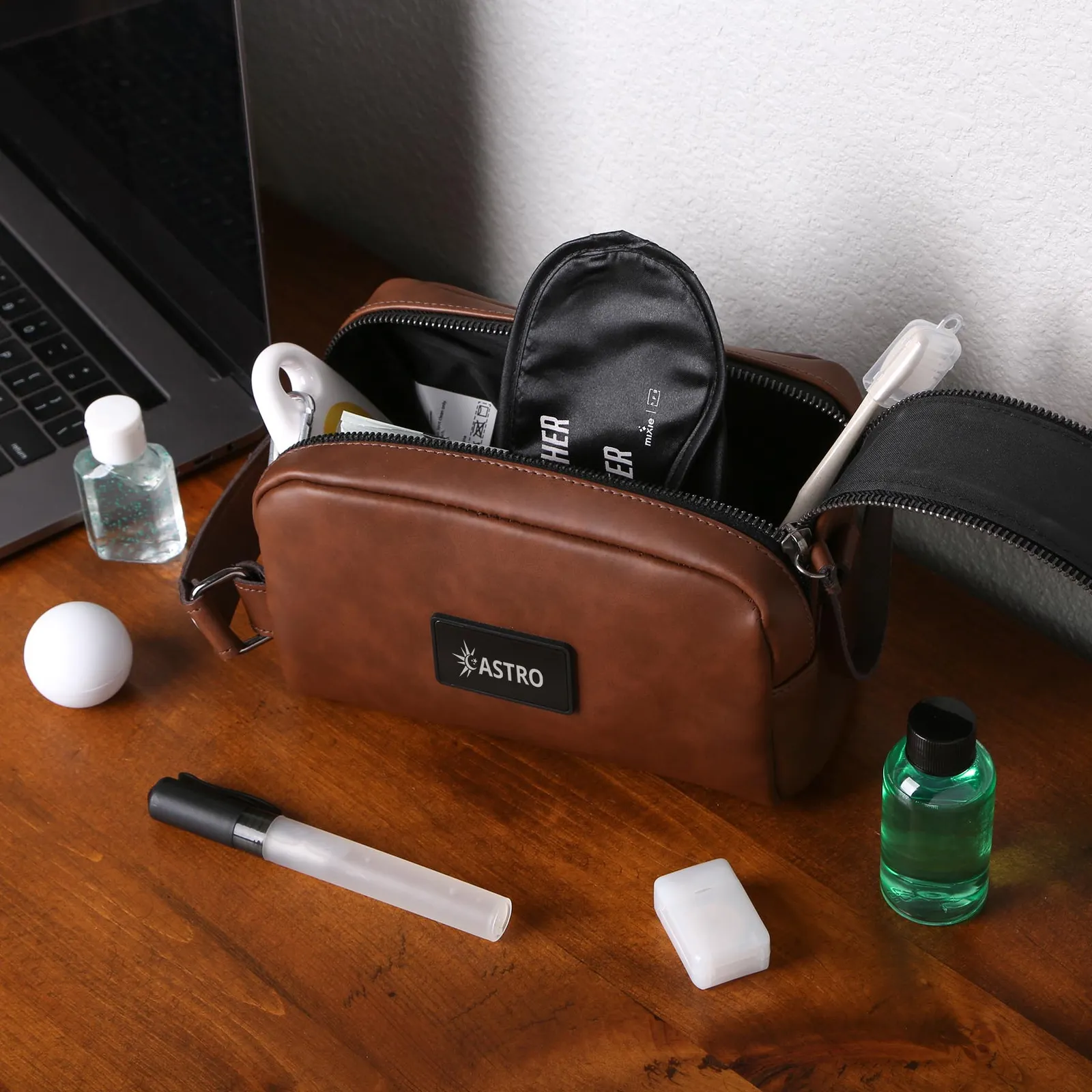 Leather Dopp Kit with Dual Metal Zippers - 7.5 x 5 in - product view 3