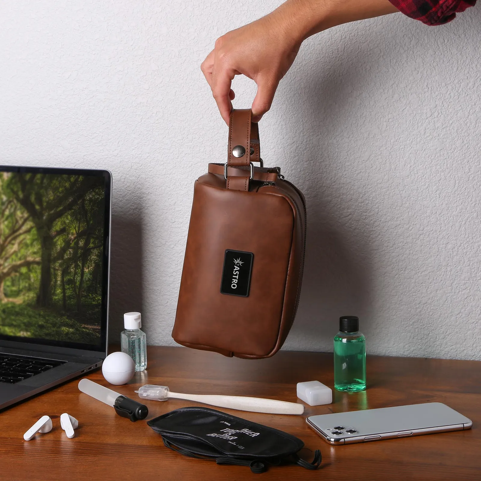 Leather Dopp Kit with Dual Metal Zippers - 7.5 x 5 in - product view 5