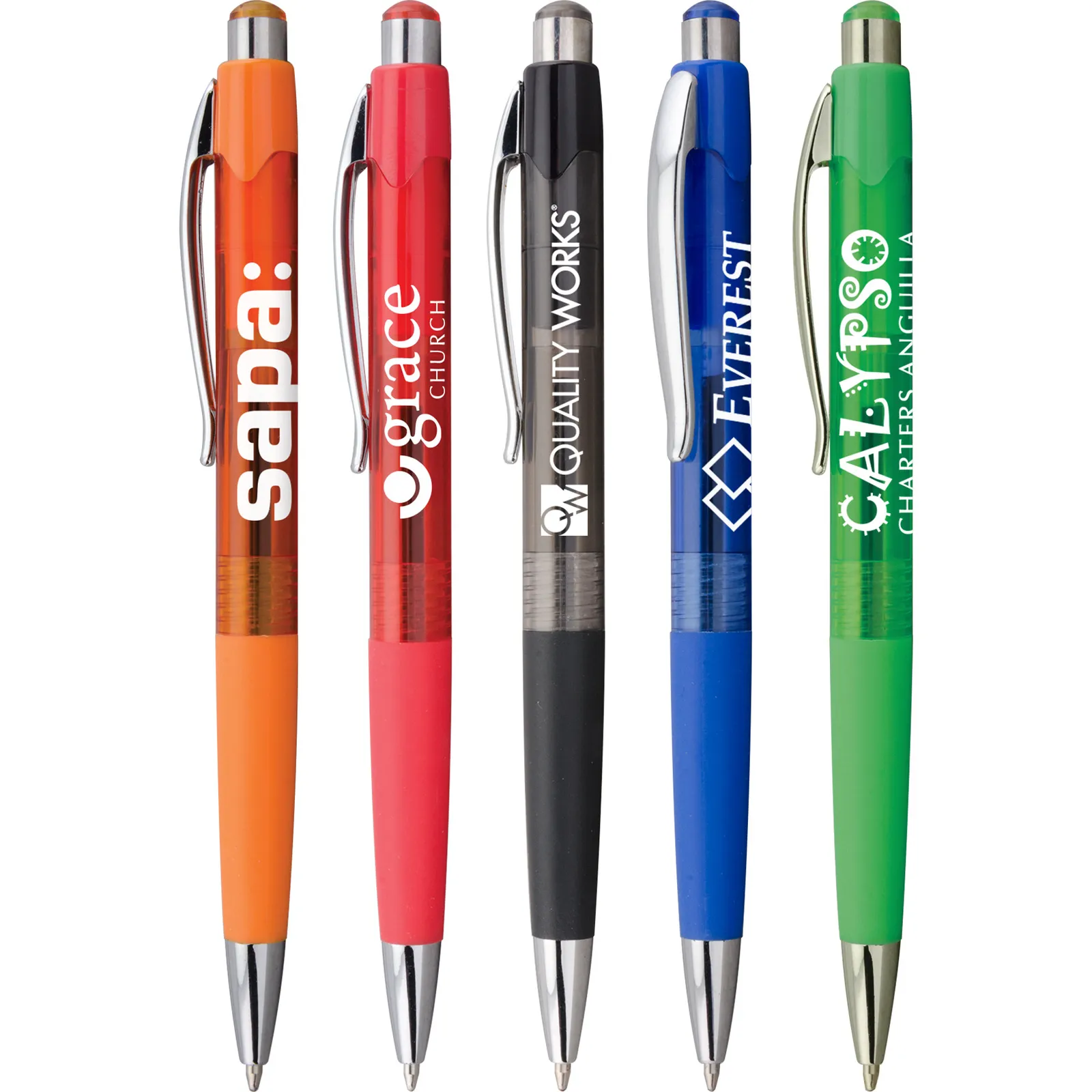 Pen Translucent Barrel Metal Clip Rubber Grip