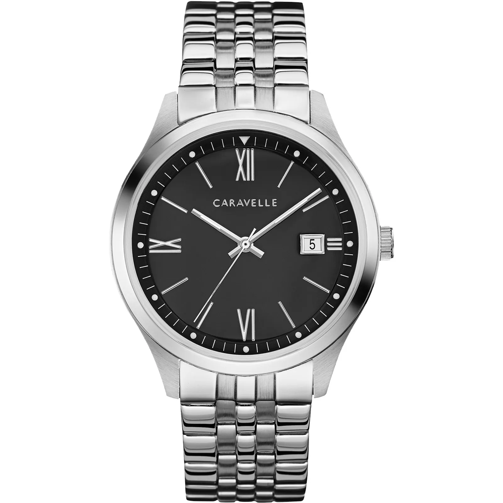 Caravelle Men's Stainless Steel Watch Black Dial - 41mm