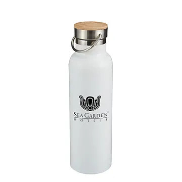 Insulated Water Bottle with Bamboo Cap - 21 oz